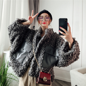 时尚羊羔毛外套女冬装2023新款韩版宽松皮毛一体小香风机车潮夹克