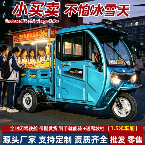 国威电动三轮车带棚拉货全封闭车棚电三轮小买卖进货电动车包邮3C