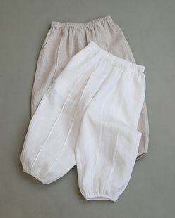 外婆家自制夏季 23款 儿童男女宝宝两色进口纯亚麻宽松中缝灯笼裤