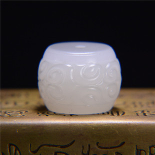 和田玉珠子桶珠回纹珠天然羊脂白玉散珠单珠精工手串配珠文玩配饰