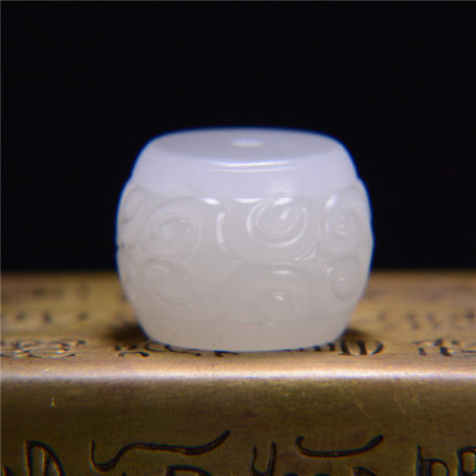 和田玉桶珠单颗羊脂白玉回纹散珠天然高端文玩手串珠顶珠配珠价优