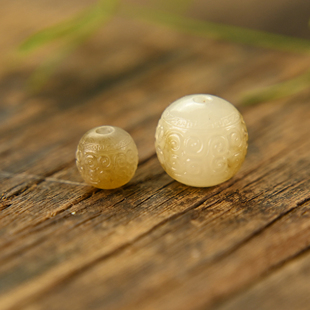 高端真品和田玉散珠单颗且末糖玉回纹珠手串diy配珠配件一物一图