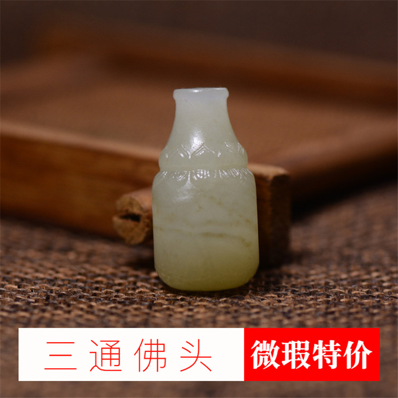 和田青玉三通佛头文玩配饰大孔手串珠diy配件刘彦明玉雕一物一拍