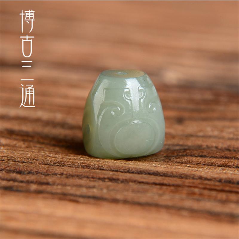 天然和田玉三通文玩配饰博古纹青玉金刚星月菩提手串diy配件促销