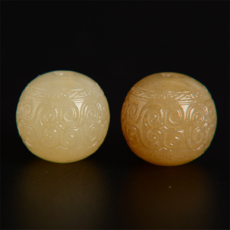 和田玉回纹珠大孔天然且末糖白玉散珠单珠子手串配珠文玩配件精工