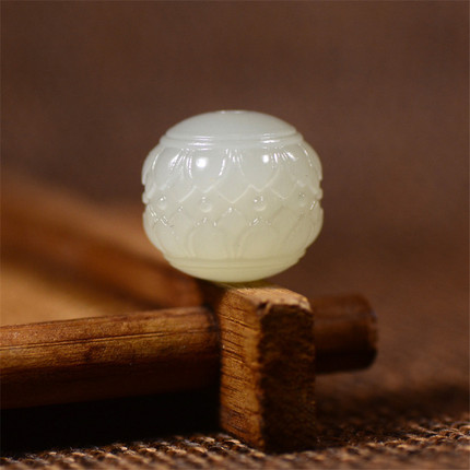 和田玉单珠散珠青白玉莲花珠吊坠天然高端文玩手串diy配珠精加工