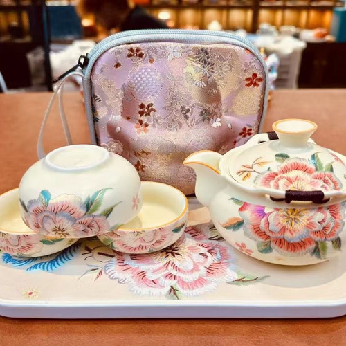汝窑手抓壶茶具套装家用高档盖碗茶杯泡茶壶功夫旅行装