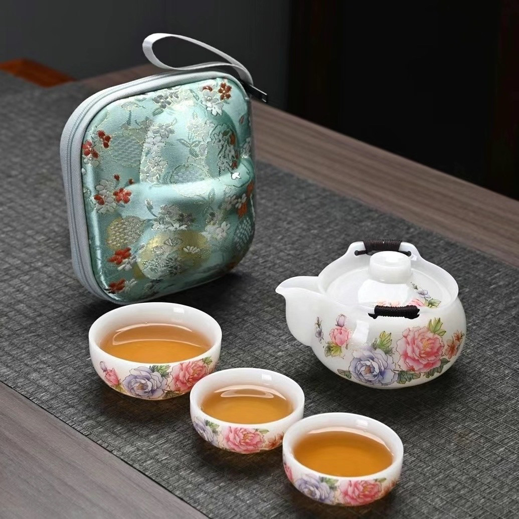 璞玉冰种白瓷快客杯露营便携旅行茶壶
