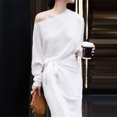 早春100%铜氨丝双面砂洗收腰上衣