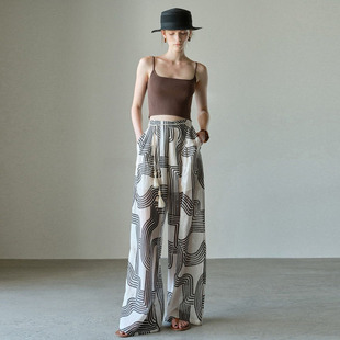 2026早春新款天丝亚麻印花透气阔腿裤 气质百搭时尚显腿长裤子