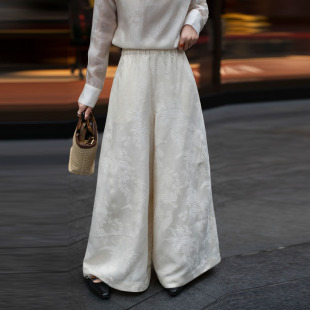 立体显瘦百搭裤 人丝喜鹊报喜提花阔腿休闲裤 2026爆款 子 栖谷