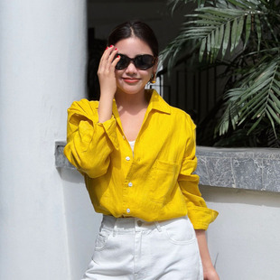 100%高支天然亚麻贝壳扣显瘦衬衫 早春爆款 气质高级感上衣 栖谷