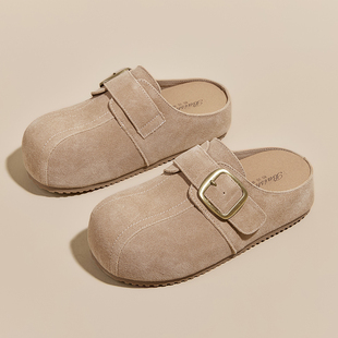 勃肯鞋内增高真皮包头拖鞋女鞋2026新款春季新款纯色休闲百搭外穿