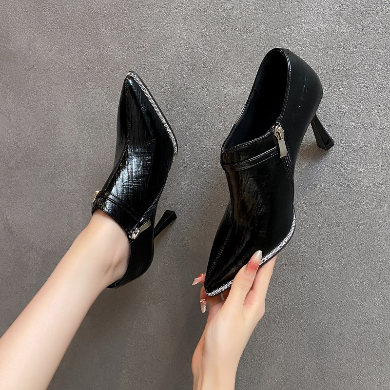 尖头高跟鞋女2026春秋新款法式水钻时尚踝靴单靴细跟深口单鞋女,女鞋,深口单鞋,淘宝优惠券,粉丝福利购,淘宝优惠卷