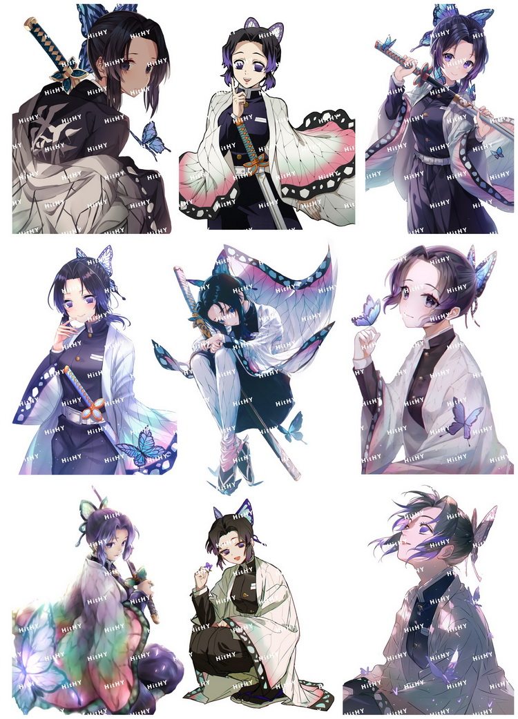 中号f0351-17鬼灭之刃蝴蝶忍卡通动漫电脑吉他手机旅行拉杆箱贴纸