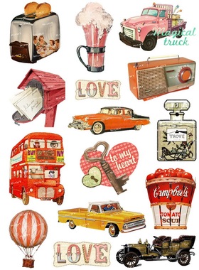 小号F0046-01怀旧复古物品-潮牌笔记本电脑手机死飞旅行箱贴纸