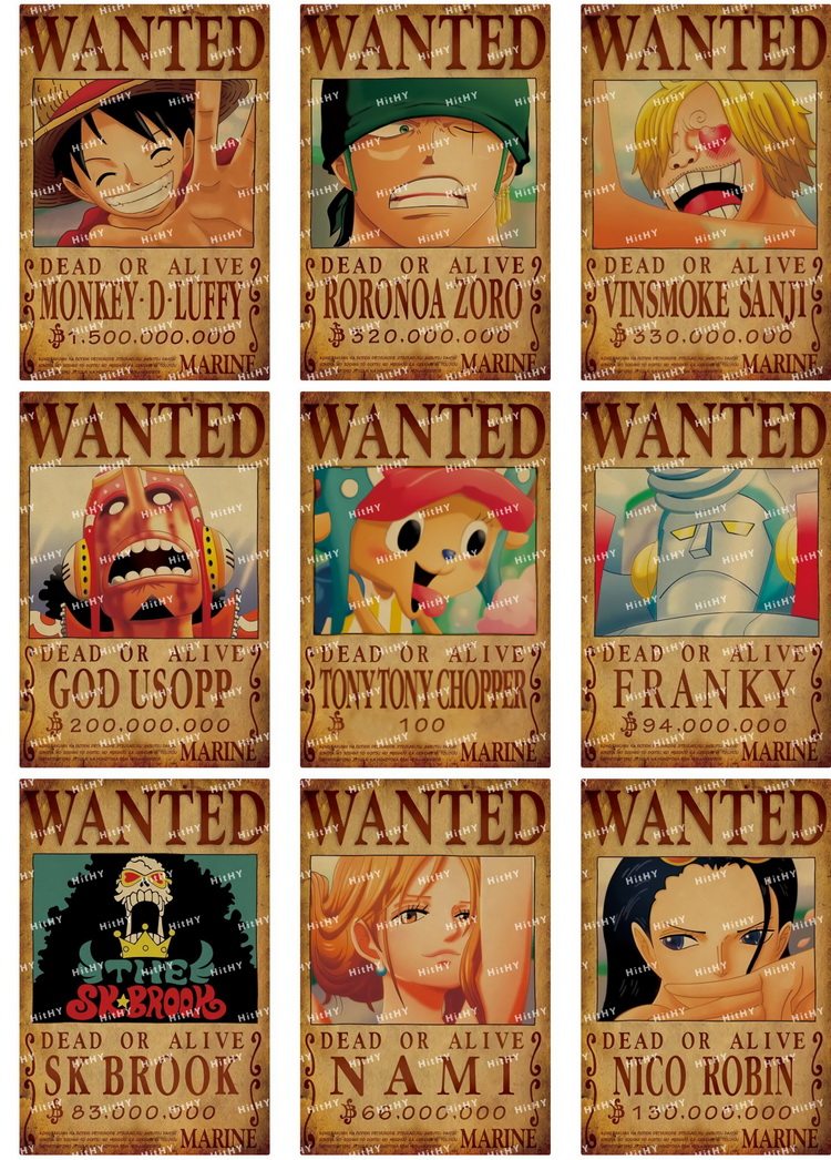 小号f0358-15海贼王路飞草帽海贼团15亿通缉令动漫旅行拉杆箱贴纸