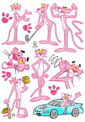 小号F0069-10粉红豹Pink Panther卡通电脑手机死飞结它拉杆箱贴纸