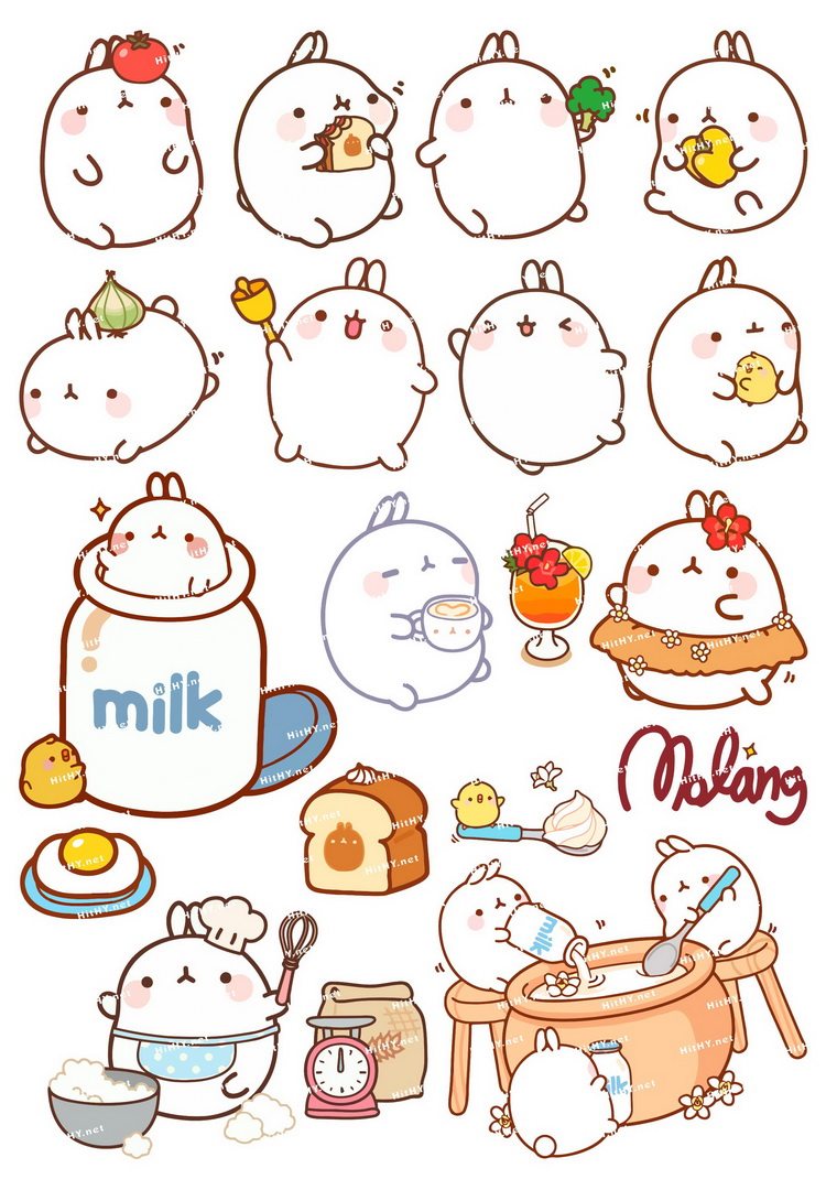 小号f0258-06molang土豆兔卡通动漫电脑手机旅行拉杆箱防水贴纸