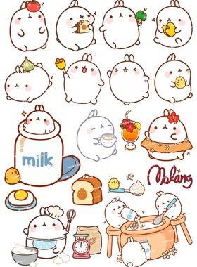 小号F0258-06molang土豆兔卡通动漫电脑手机旅行拉杆箱防水贴纸