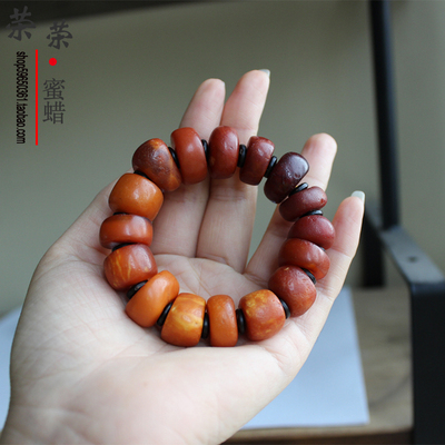 荣荣家天然老蜜蜡手串西亚老蜡小饼子墩子爆老红皮橘皮男女饼手串