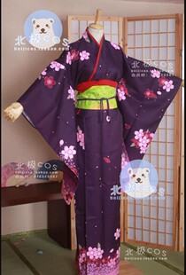 北极cosplay服装出租 舰队collection 舰娘时雨cos 紫色新春和服