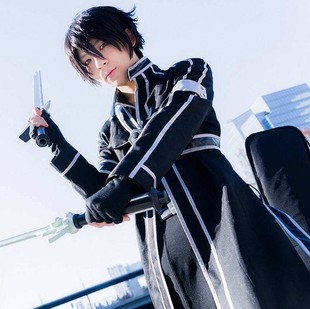 北极cosplay服装出租 刀剑神域桐人cos服 桐谷和人cosplay服+假发