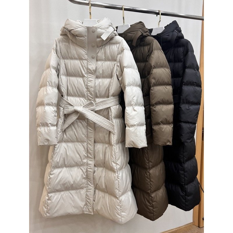 长款过膝连帽羽绒服女加厚修身腰带款修身气质外套保暖冬