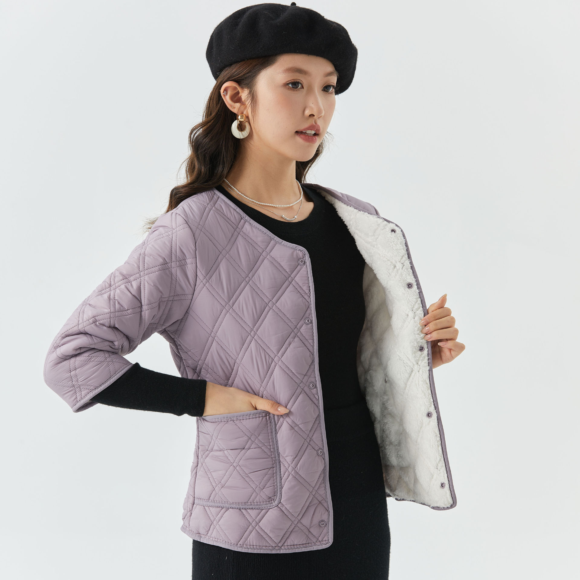 女士轻薄保暖七分短袖棉内胆女款家居棉衣棉服加绒可外穿上衣