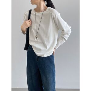 韩系刺绣圆领长袖宽松T恤女