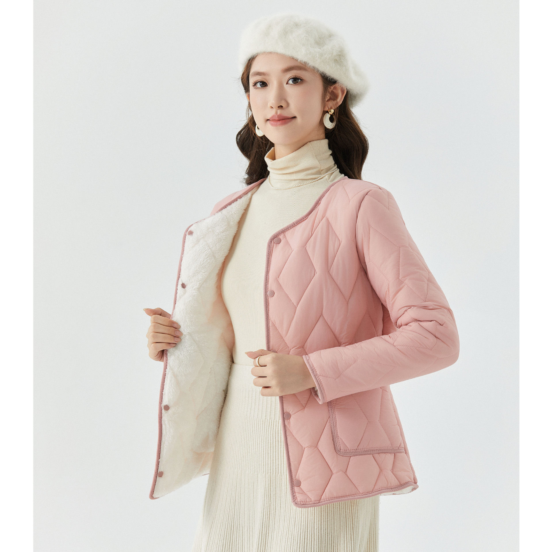 女士加厚保暖加绒一体袖棉服