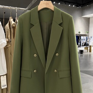 海藻绿色炸街小西装外套女2026春秋爆款秋季复古慵懒港风西服上衣