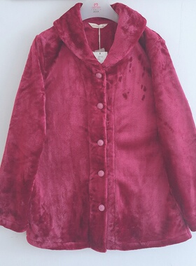 CONLIA康妮雅家居服休闲睡衣舒适法兰绒紫红开胸长袖女上衣62458