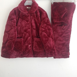 CONLIA康妮雅家居睡衣加厚棉衣纯色法兰绒夹棉长袖 74062628 女套装