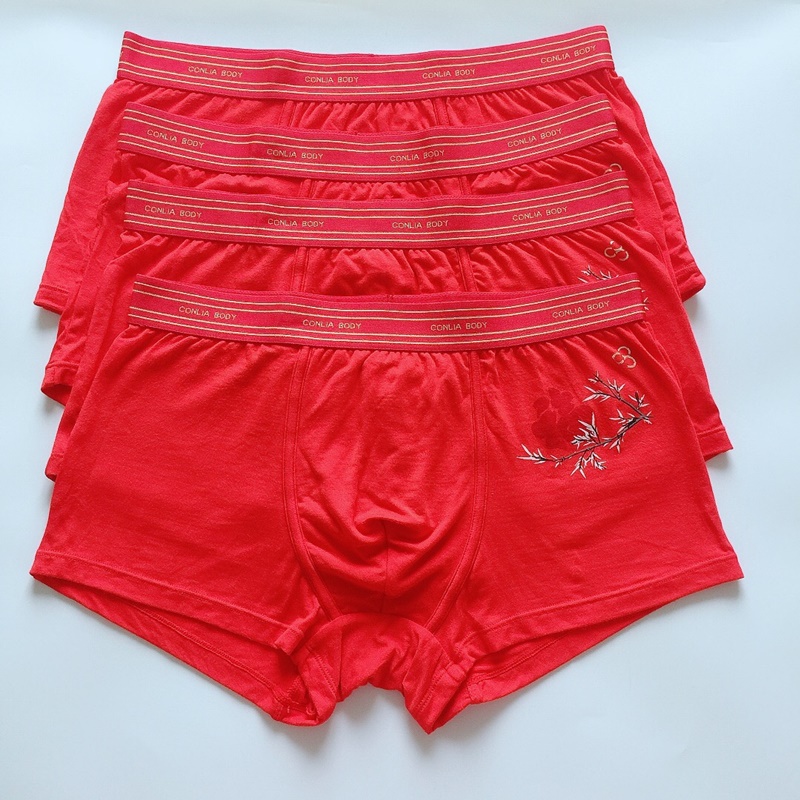 家居服红色喜庆风平角5条男内裤