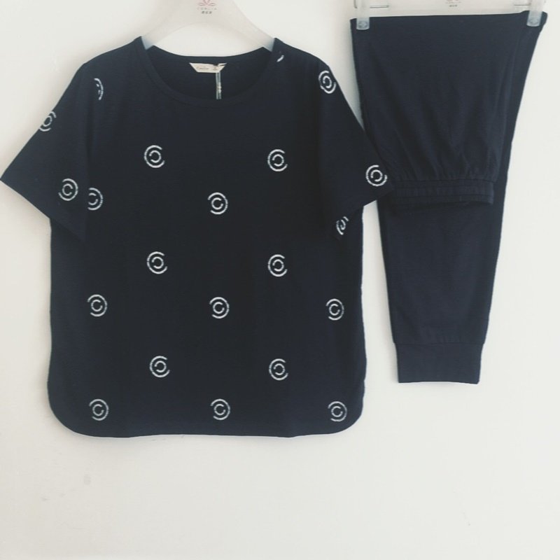 康妮雅家居服薄款情侣装休闲运动夏季短袖九分裤长裤纯棉女睡衣