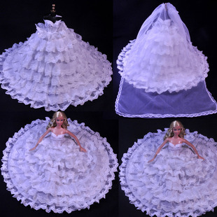 芭芘娃娃婚纱白雪公主八层蝴蝶迷你娃娃衣服婚纱天鹅之恋生日礼物