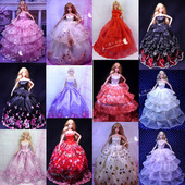 芭芘娃娃连衣裙套装 婚纱超大蓬公主豪华礼服裙女孩生日礼物