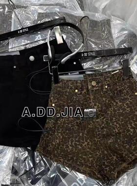 ADD韩版秋季新款复古高腰显瘦豹纹设计感牛仔裤休闲裤辣妹短裤女