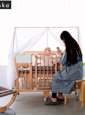 Farska多功能婴儿床可拼接五合一大床新生儿实木成长型宝宝床边床
