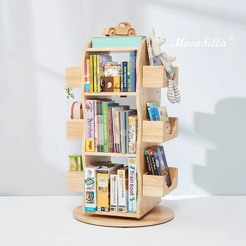Spot Mesasilla Book Sweelf 360 -Degree Rookse Bookfelf Simple Children Chaby Storage Solid Wood Prame