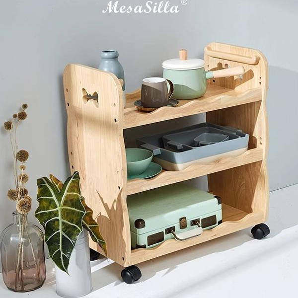 MesaSilla实木多功能婴儿厨房浴室小推车带轮移动多层收纳置物架