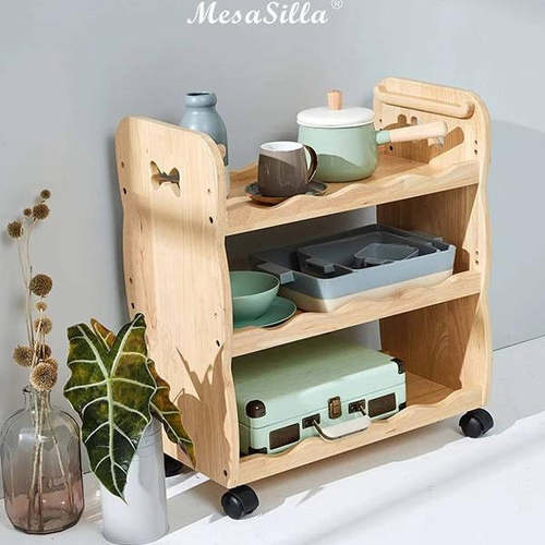 MesaSilla实木多功能婴儿厨房浴室小推车带轮移动多层收纳置物架