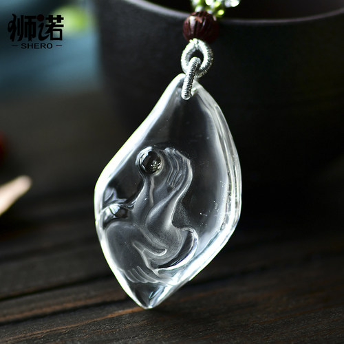 天然白水晶掌上珠吊坠手工雕刻