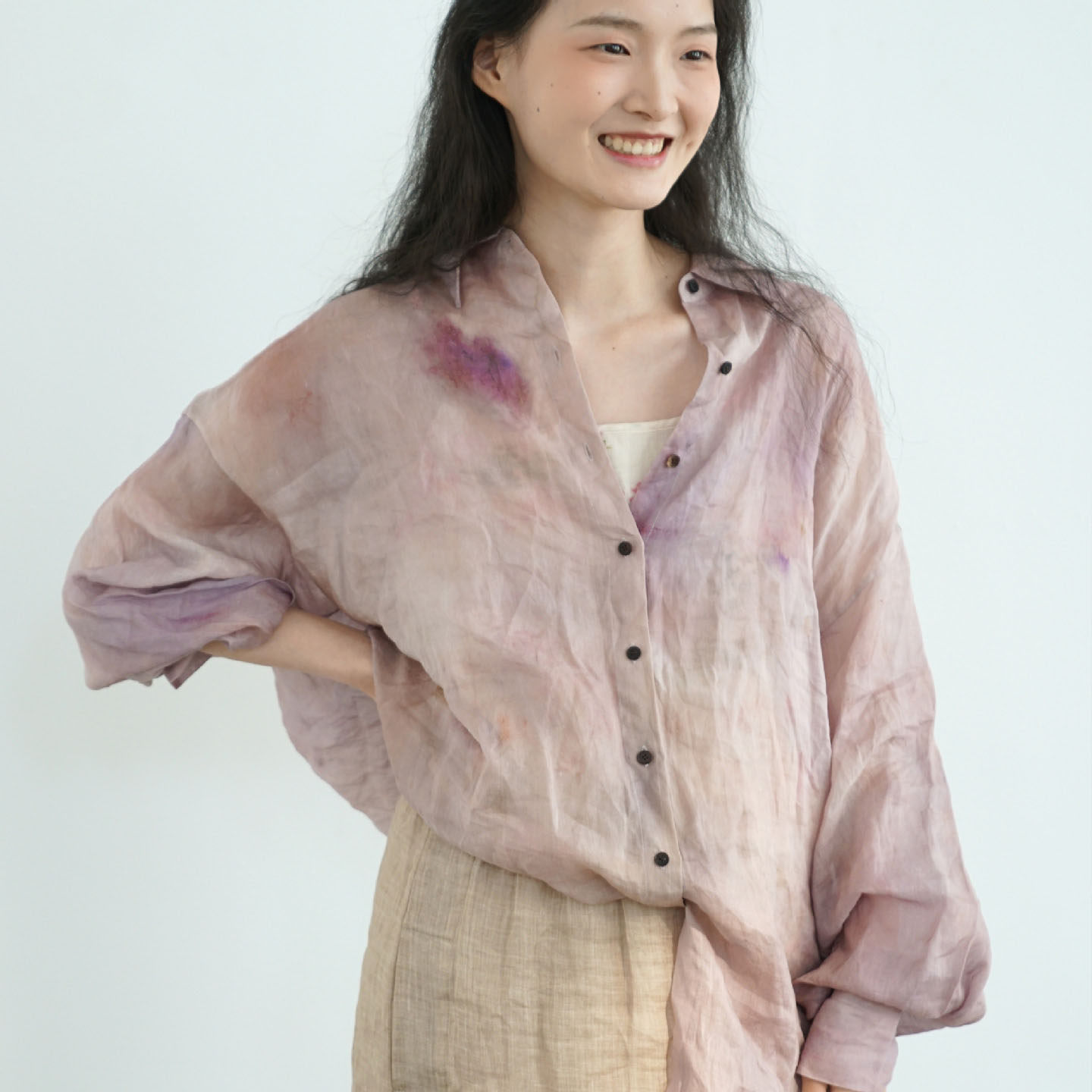 2025夏新款水墨印花纯苎麻中长款宽松大码衬衫植物染防晒休闲开衫,女装/女士精品,衬衫,淘宝优惠券,粉丝福利购,淘宝优惠卷