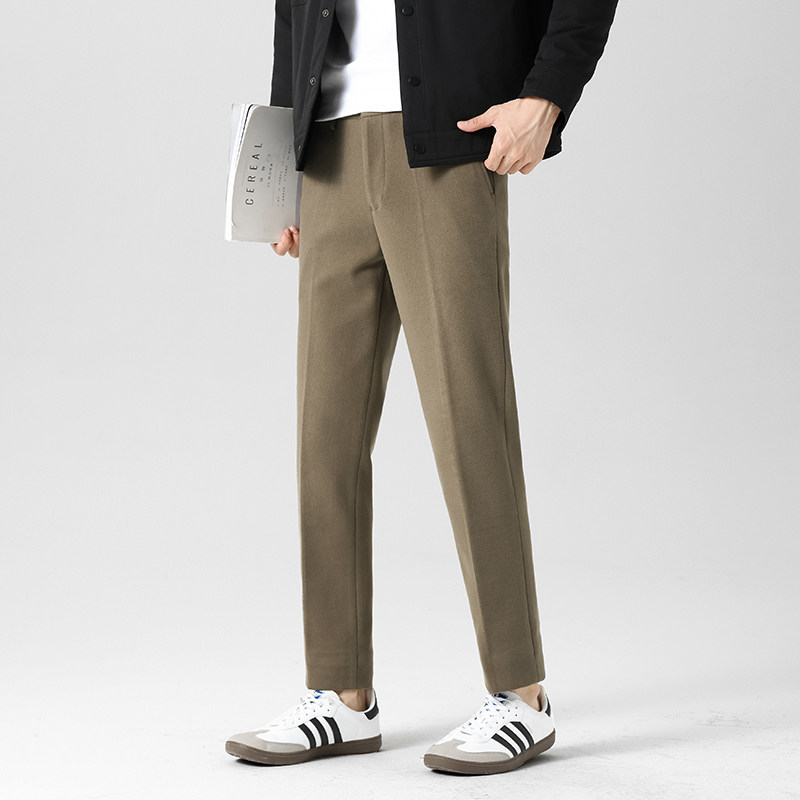 羊毛西裤男松紧腰冬季高级感商务修身韩版修身休闲秋冬款小脚裤子