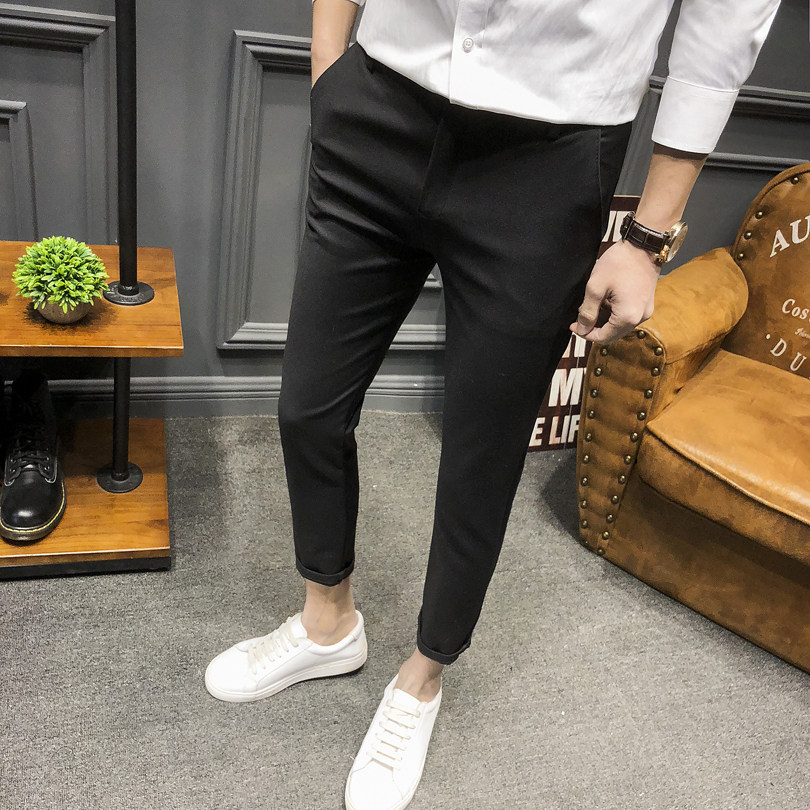 春季九分裤男修身西装裤小脚9分西裤男士休闲港风裤子男韩版潮流