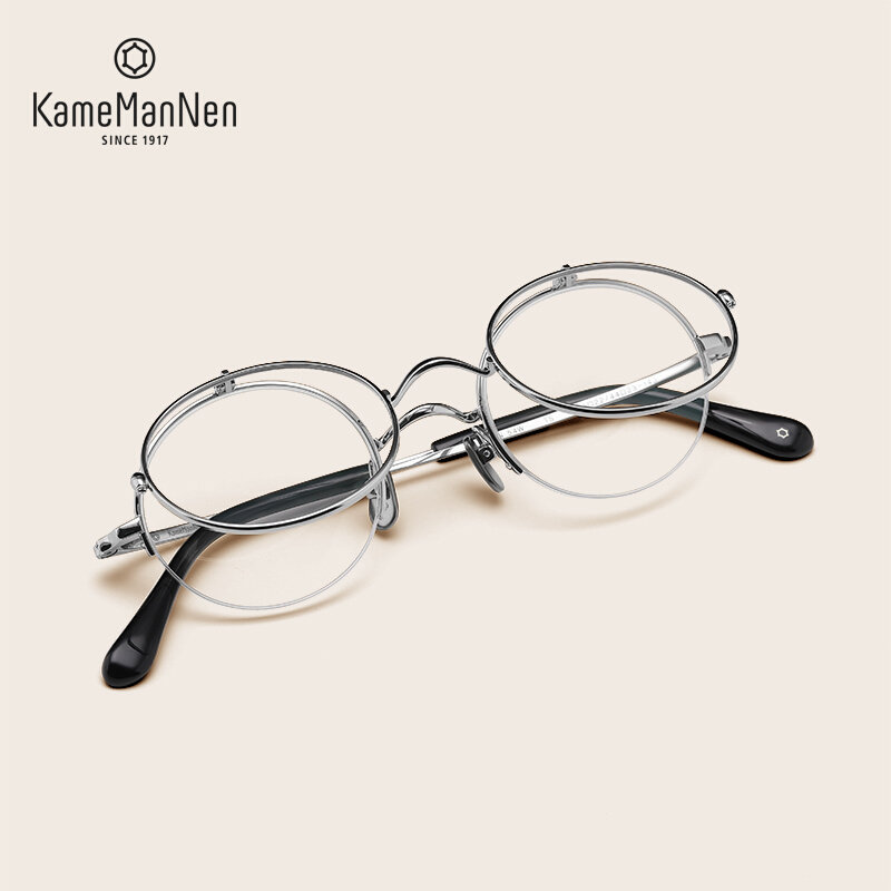 万年龟KameManNen新品KMN54W日本手工双层可掀框式老花近视眼镜架