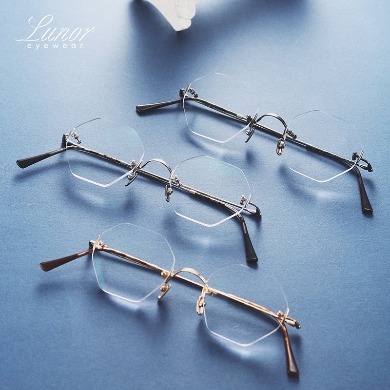 近视眼镜架Lunor无框多边形