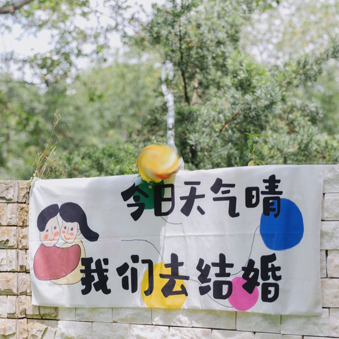 求婚领证结婚登记新娘拍照道具横幅神器双喜气球新款送工具包